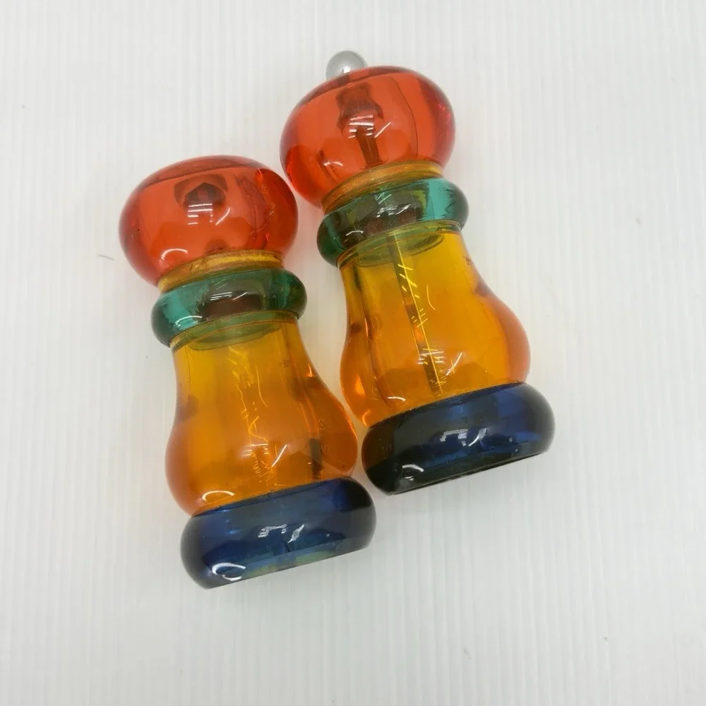 Vintage 1980s Olde Thompson Sunset Fiesta Lucite Salt & Pepper Mill Set MCM, USA